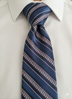 Breast Cancer Awareness blue stripe pink ribbon silk tie - 59":